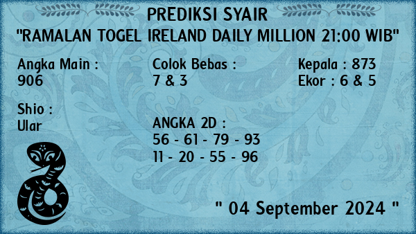 Prediksi Ireland Daily Million 21:00 WIB